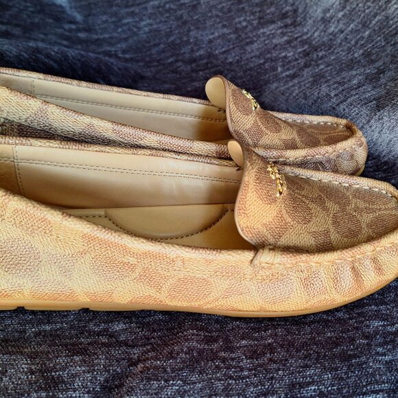 New Woman's Coach Leather Marley Coated Canvas Loafer Shoes Tan Size 6 - Picture 2 of 5